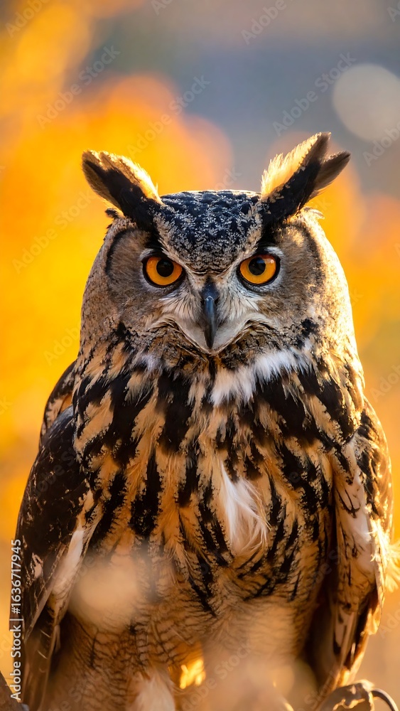 Fototapeta premium Close-up of an owl in golden light