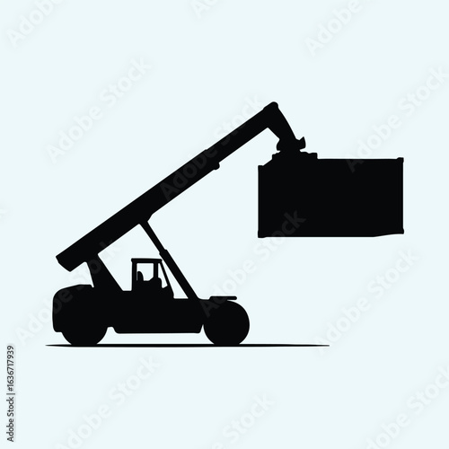 Silhouette container handler lifting cargo box vector illustrator
