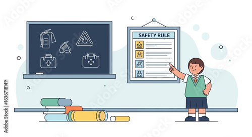 Elementary School Student Learning About Fire Hazards And Safety Procedures
