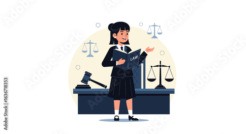 Empowered female lawyer presenting legal insights in a professional setting scene