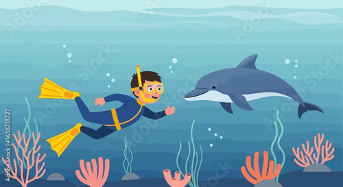 Encountering Aquatic Life A Scuba Diver's Underwater Animated Adventure With Dolphin