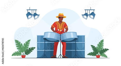 Energetic Caribbean Rhythms: Illustration of a Steelpan Musician in Vibrant Setting