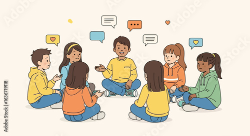 Engaging Communication Group Of Young People Circle Sharing Ideas Conversation