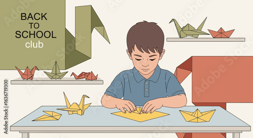 Engaging Young Minds Boy Creates Paper Wonders at Back To School Club