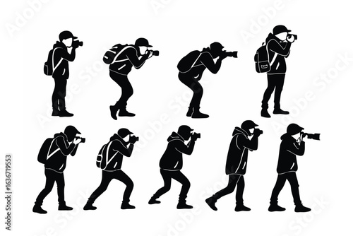 Photographer Silhouettes in Action: A collection of dynamic silhouettes captures photographers at work, each engrossed in capturing the perfect shot. From varied angles.