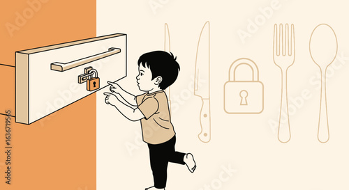 Ensuring Safety First Illustration of a Child With Dangerous Kitchen Utensils