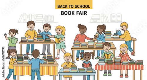 Enthusiastic Children Enjoying Reading At An Engaging Back To School Book Fair