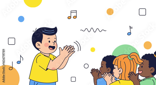 Enthusiastic Children Singing Together With Hand Gestures in a Classroom Setting