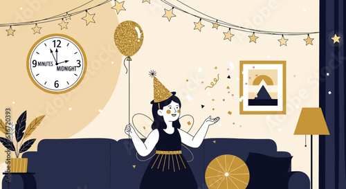 Festive New Year's Eve Celebration At Home With Decorations And Confetti
