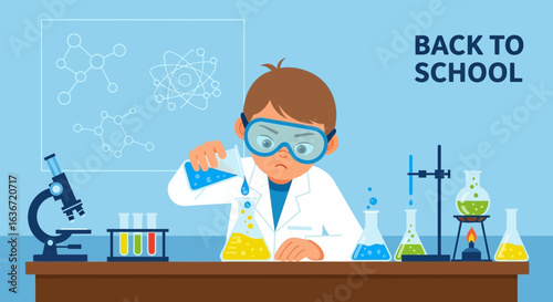 Enthusiastic Young Scientist Conducting A Colorful Chemistry Experiment In Classroom
