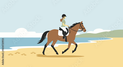 Equestrian Adventure Horseback Riding On Sandy Beach Coastal Scene Landscape