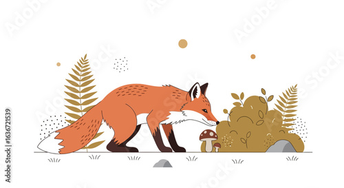 Fox In Autumn Forest Searching For Food In The Wild Nature Scene