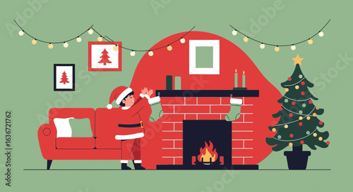 Excitement In A Warm Home During Christmas Celebration Ready To Hang Socks