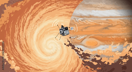 Exploring Jupiter Atmosphere With Spacecraft Probing Great Red Spot Planet Illustration