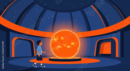 Gazing Upon The Simulated Sun In Futuristic Planetarium Environment Illustration