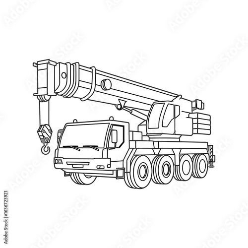 Photos Mobile Crane Isolated, Construction Vehicle, Heavy Machinery, Line Art