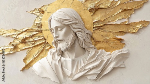 Contemporary interpretation of religious themes through mixed media.