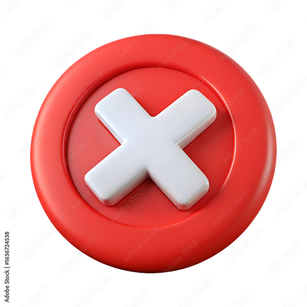 Fototapeta premium 3D Red Cross Icon PNG – Cancel Symbol with Transparent Background