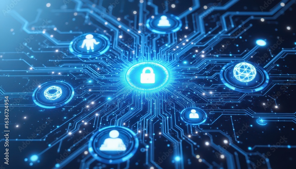 Obraz premium Secure circuitry, a locked circuit board symbolizing digital security and data protection