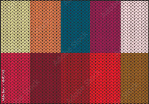 Fashionable color collection autumn 2025 winter 2026. Sample of a knitted background for decorating warm clothes, knitwear, patterns, writing texts. Advertising. Vector 