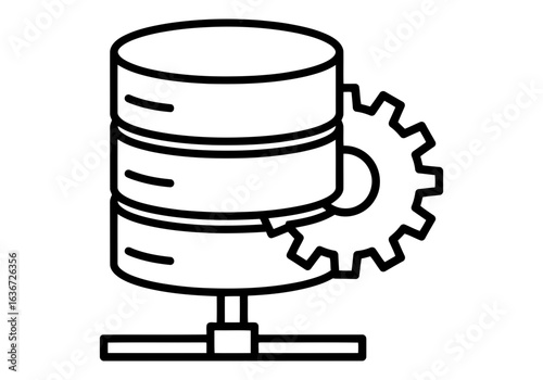 Vector art of database server with gear representing configuration and automation for data management and system optimization