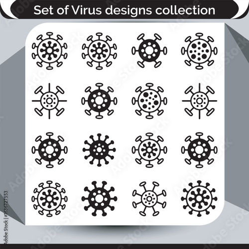 Monochrome Collection of Varied Virus Designs Representing Coronavirus and Other Viral Infections for Educational and Medical Purposes