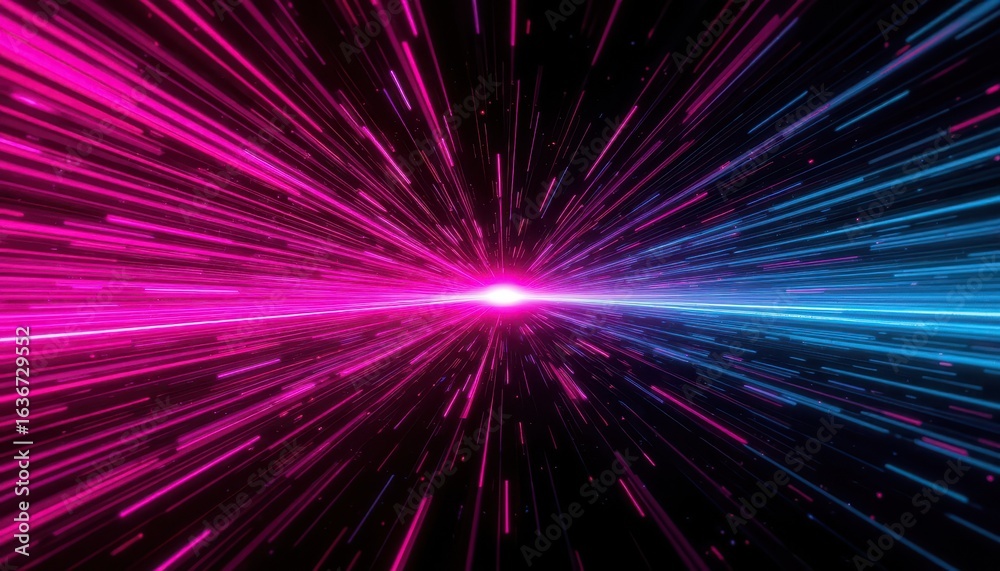 Obraz premium Dazzling pink and blue starburst design on a deep black background vibrant