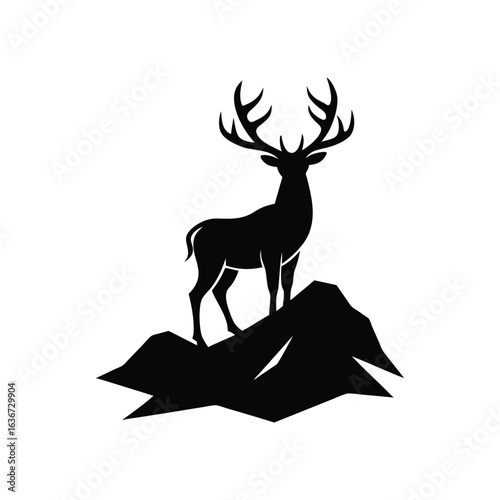 Wild deer standing on mountain silhouette vector illustration