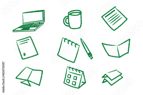 Business Essentials: A clean illustration of essential business elements, meticulously designed for conveying efficiency and effectiveness in a modern office setup. 