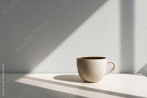 Wallpaper Mural Minimalist coffee cup on clean white table with soft morning light. Torontodigital.ca