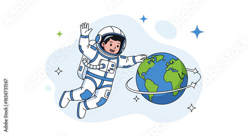 Happy Astronaut Drifting In Space With Earth For Cosmic Adventure