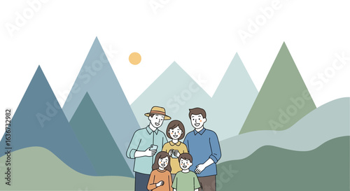 Happy Family Enjoying Mountain Views Together During Their Outdoors Adventure Trip