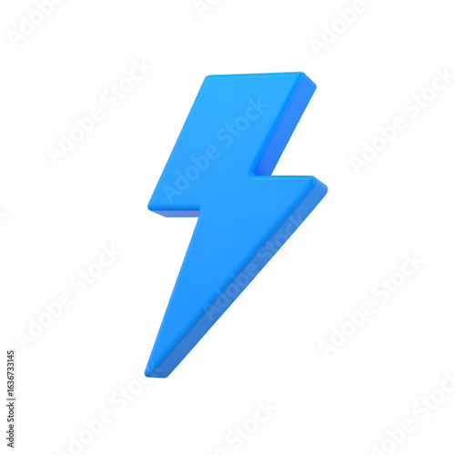 Bright blue 3d lightning bolt isolated on transparent background