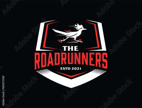Roadrunners logo emblem with bird mascot and text