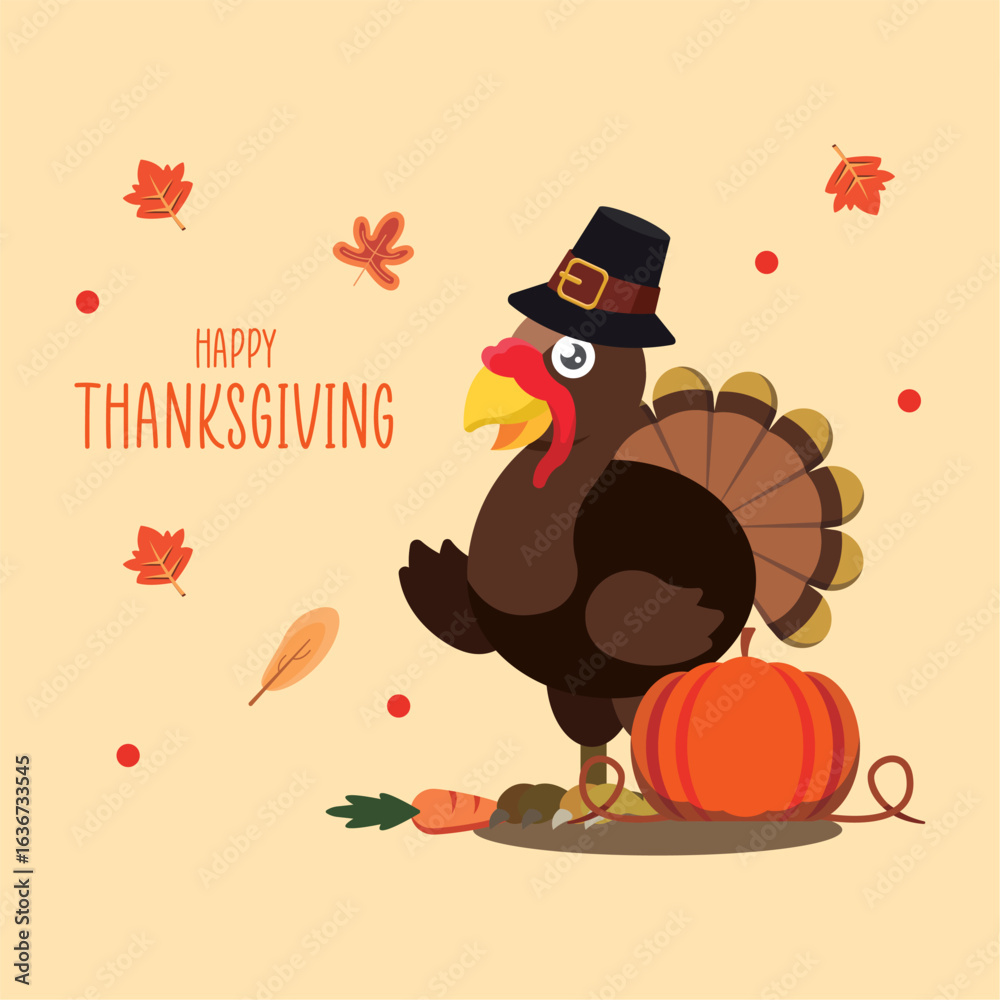 Naklejka premium Happy thanksgiving turkey scene. Vector