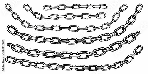 Collection of hand drawn chain links in various curved and straight arrangements