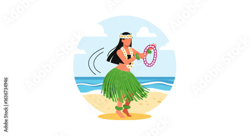 Hawaiian Hula Dancer on a Tropical Beach, Embracing Island Culture and Tradition, Celebrating the Spirit of Aloha with Graceful Moves and Vibrant Lei