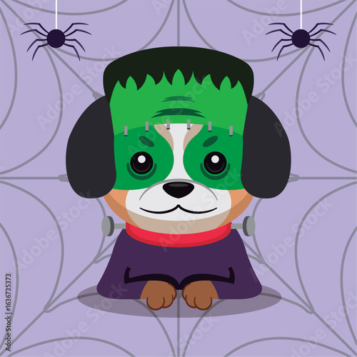 Dog in Frankenstein monster costume. Vector