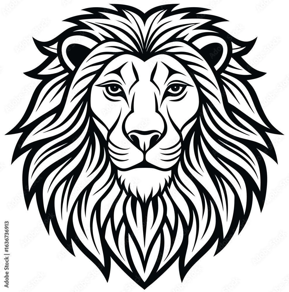 Obraz premium Vector illustration of a powerful wild lion head, perfect for a fierce tattoo or mascot design