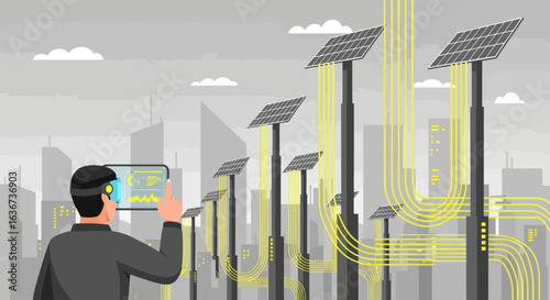 Innovative Solar Panels Technology and Smart City Energy Management Concept