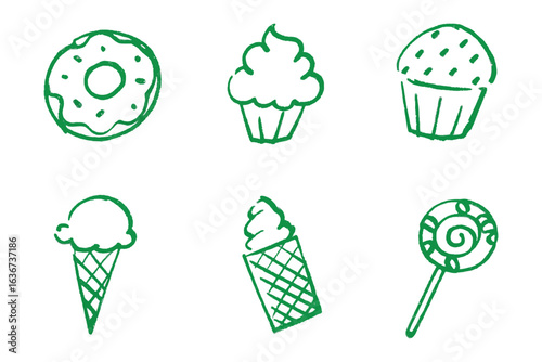 Sweet Treats Sketch: A charming and hand-drawn collection of various desserts. capturing the whimsical allure of sugary delights and the sheer delight of confectionery.