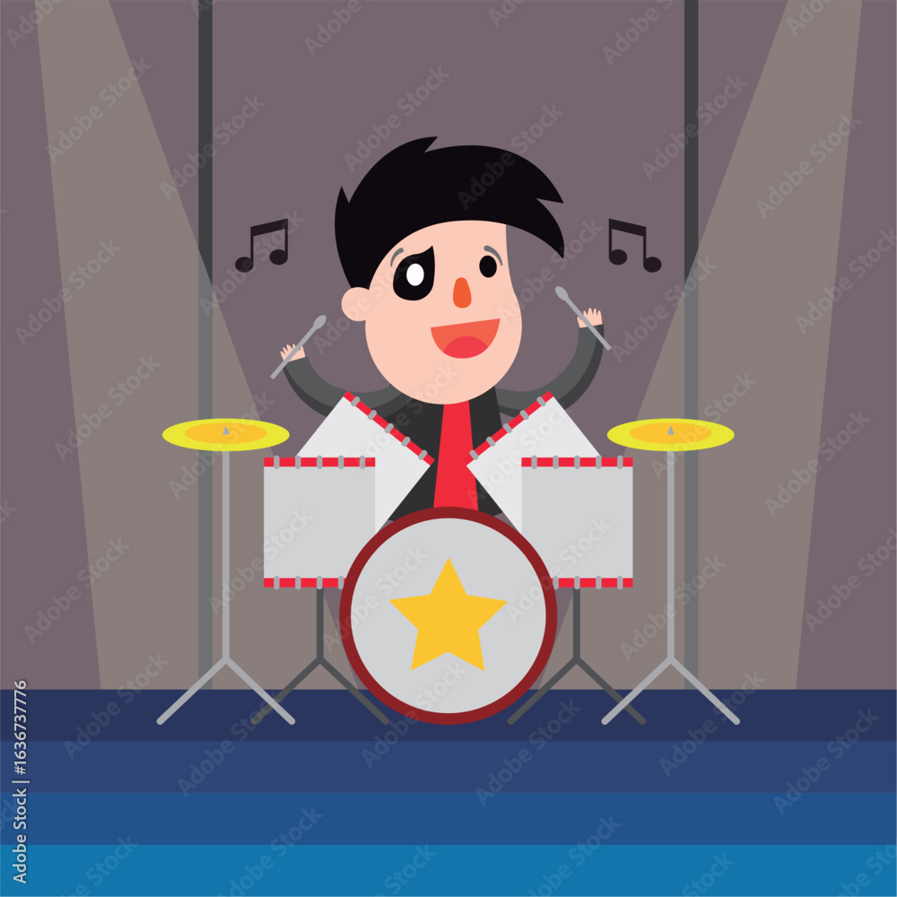 Fototapeta premium Stage drummer with yellow cymbals. Vector