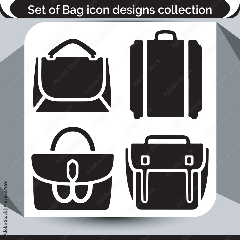 A Versatile Collection of Bag Icon Designs Showcasing Different Styles and Shapes in Black and White