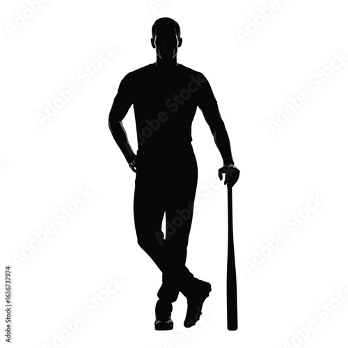 Vector art of silhouette of a baseball player leaning on a bat isolated on white background
