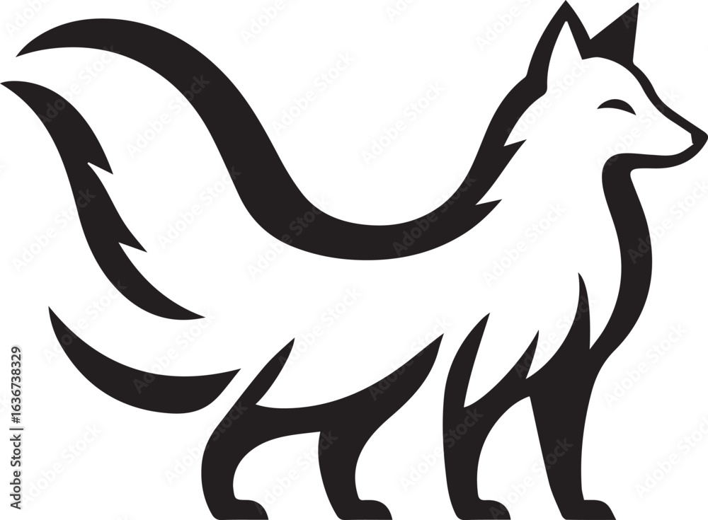 Fototapeta premium Elegant Black and White Wolf Silhouette Vector Illustration