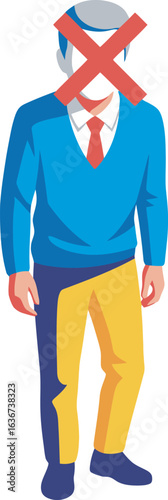 Illustration of a person with a red "X" over their face, representing prohibition.