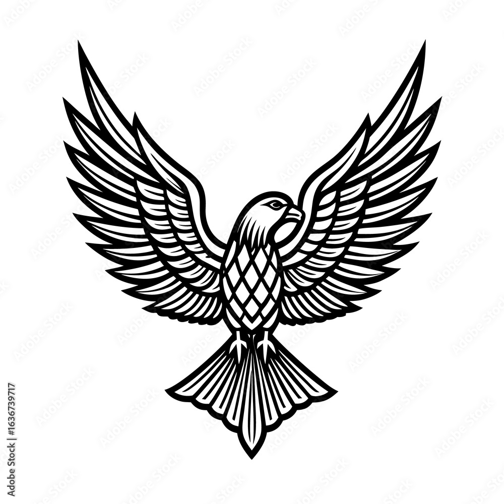 Fototapeta premium Flying eagle with outstretched wings silhouette vector design