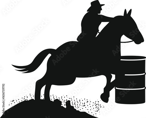Barrel Racing Design Silhouette, Rodeo Barrel Racer SVG, Rodeo Cowgirl, Horse and Rider Silhouette Clip Art, Barrel Racing Silhouette Equestrian Sport Icon