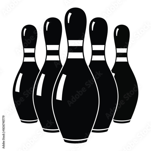 Vector art of five bowling pins standing together isolated on white background