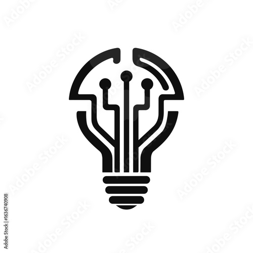 Light bulb icon with circuit lines representing innovation, technology, and creative ideas
